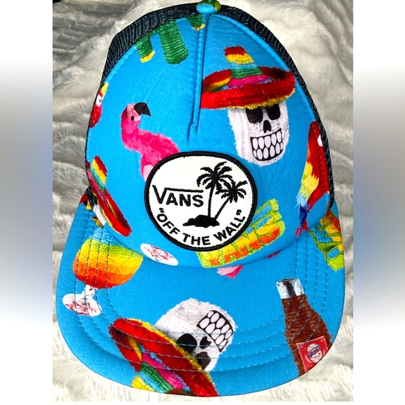 Vans Other - Vans Mens Hat Cap Snapback Blue Trucker Mesh Tropical Casual Preppy Logo Beach